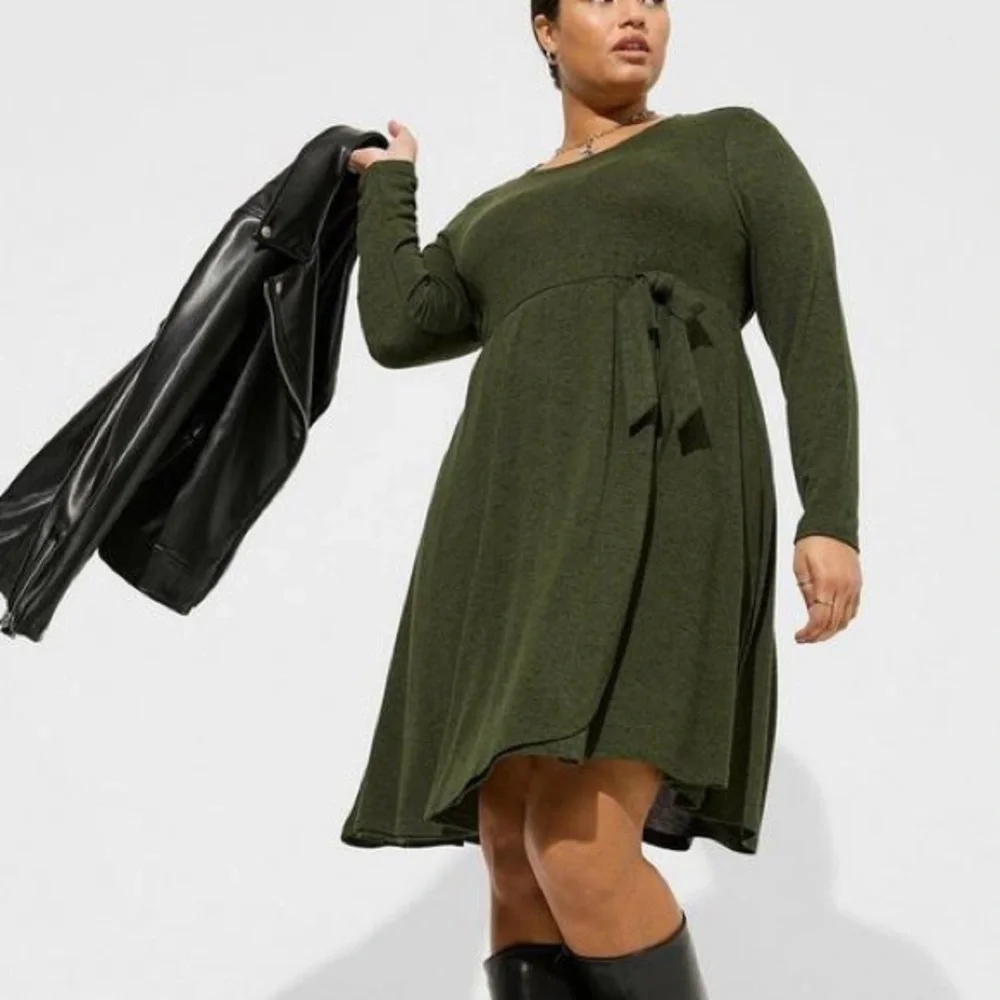 At The Knee Hacci Faux Wrap Dress 0X